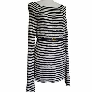 Davina striped black and white crochet mini dress